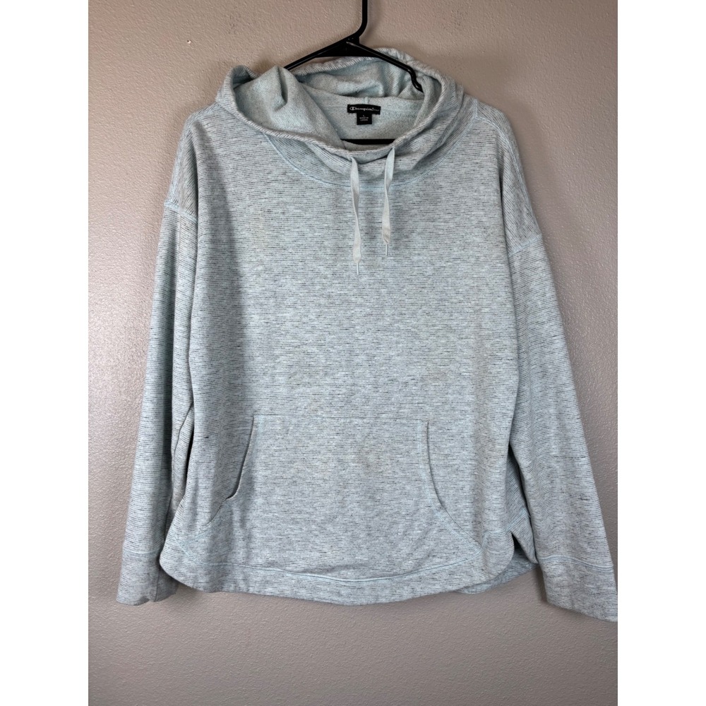 Champion Elite Women‎ Light Blue Space Dye Cowl Neck Hoodie Sweatshirt Large